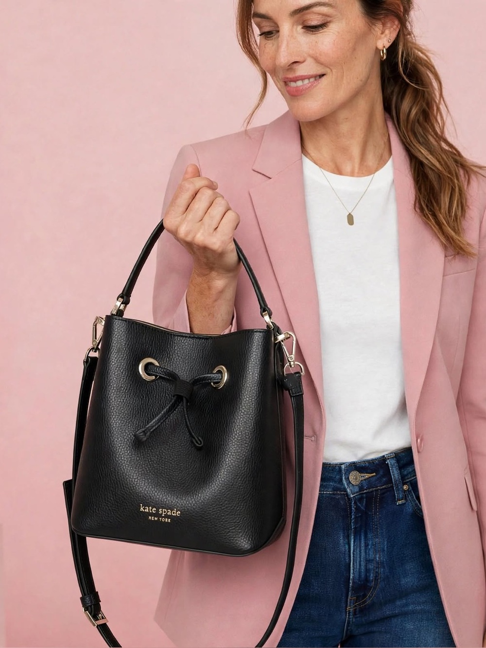 Kate Spade Eva Small Bucket Bag Black Shoulder Crossbody Leather